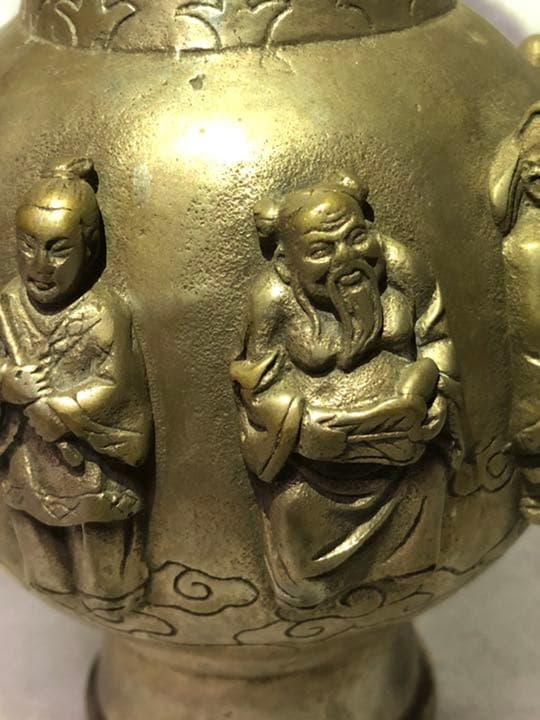 骨董品　古代酒器 酒壺　八仙人紋銀細工　在銘