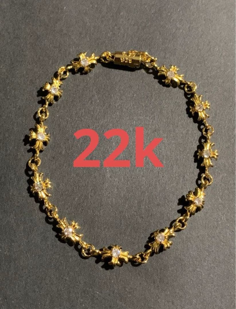 22k タイニークロスチェーン ダイヤ　ブレスレット　ホワイト