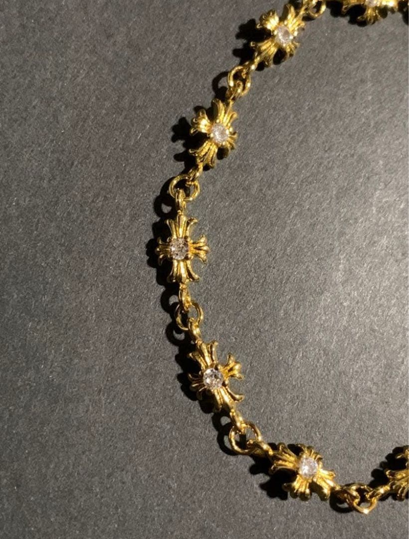 22k タイニークロスチェーン ダイヤ　ブレスレット　ホワイト