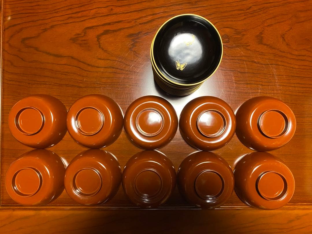 輪島塗　漆器 椀 10個セット 黒赤 金色装飾