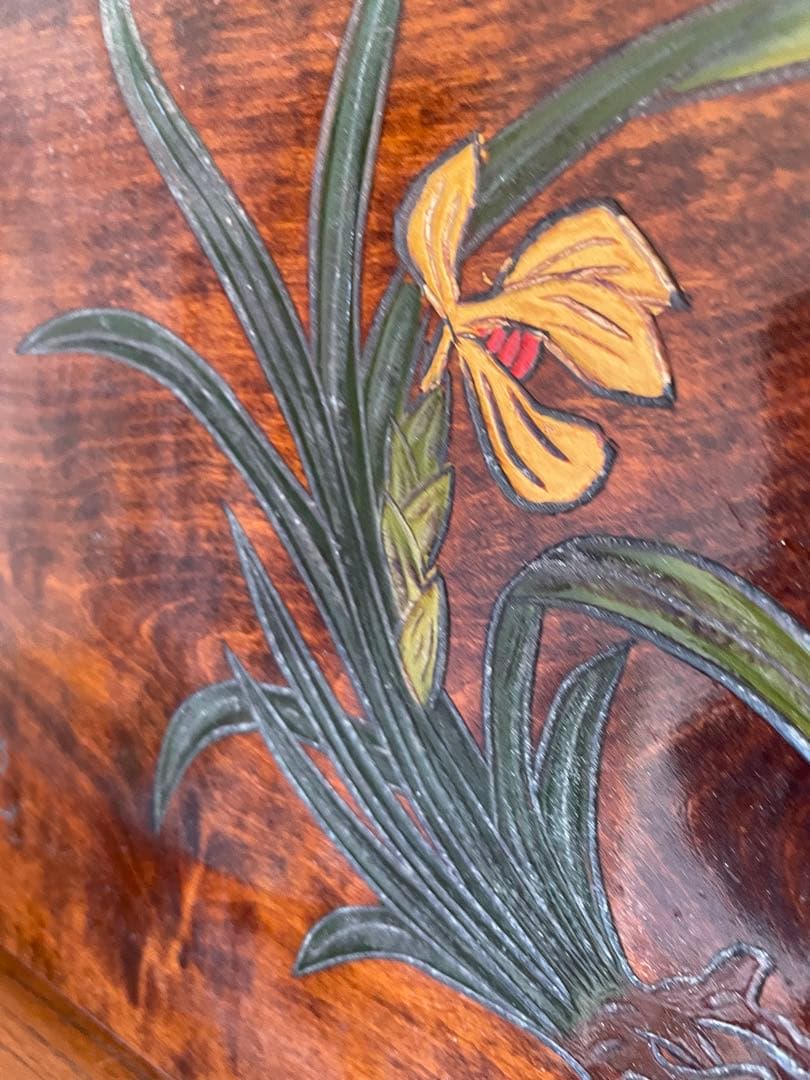 未使用　漆器盆セット 御膳　手彫り花柄