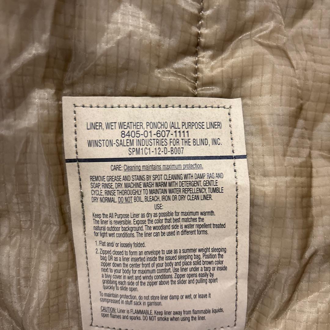 未使用品　米軍実物　LINER WETWEATHER PONCHO ジッパー付き