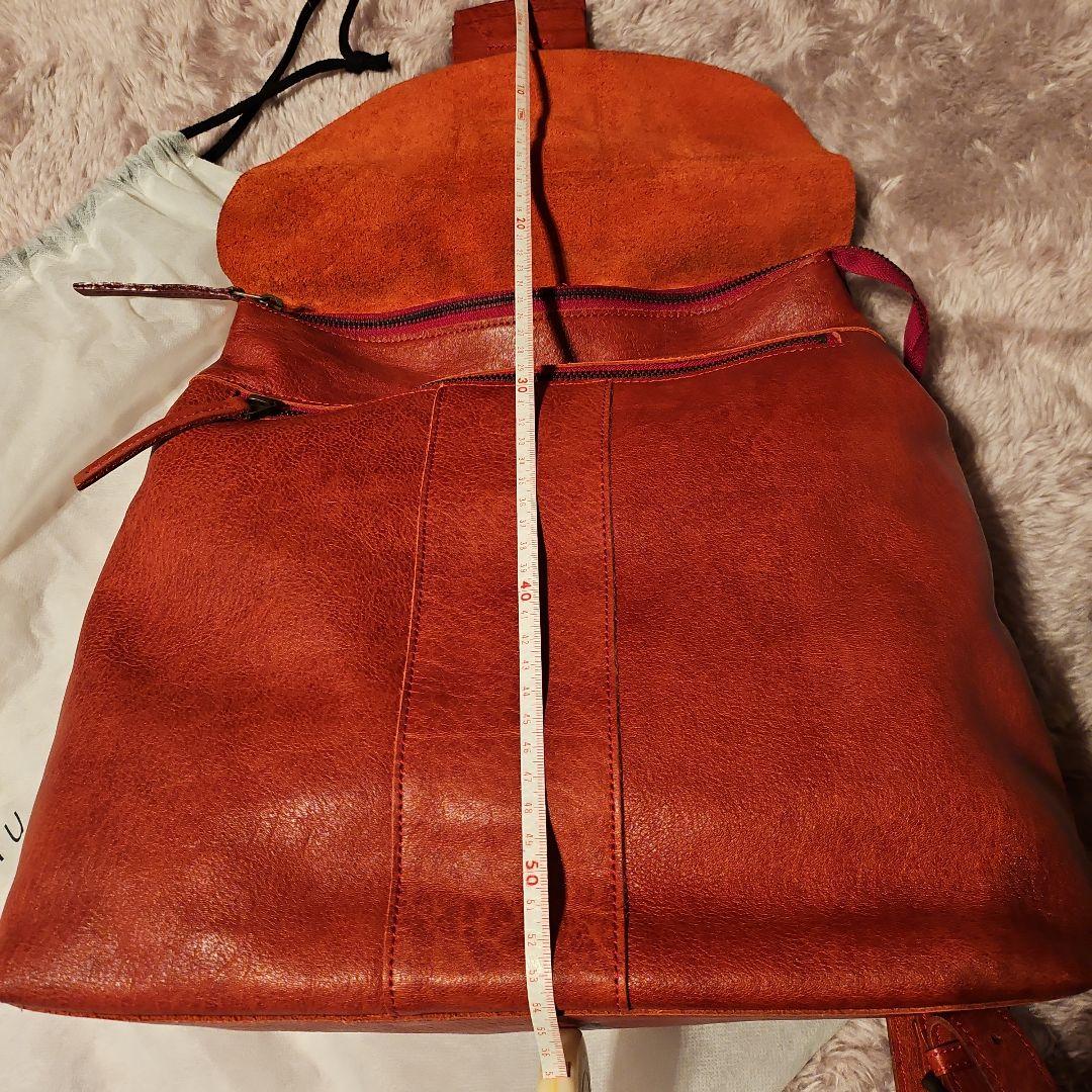 ハル☆　リュック　muku オレンジレザーフラップバッグ