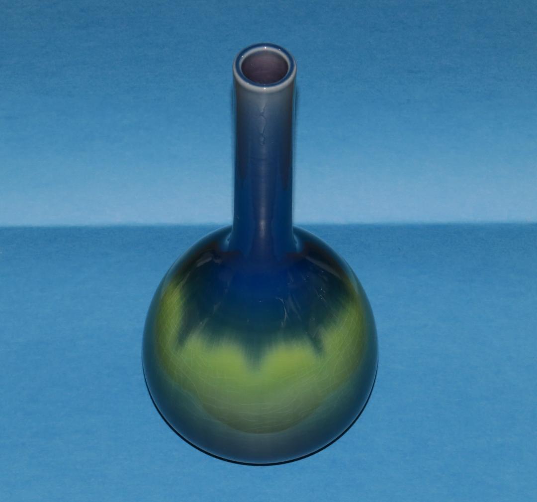 九谷焼　三代・徳田八十吉　彩釉　花入　花器　花瓶　鶴首瓶　共箱