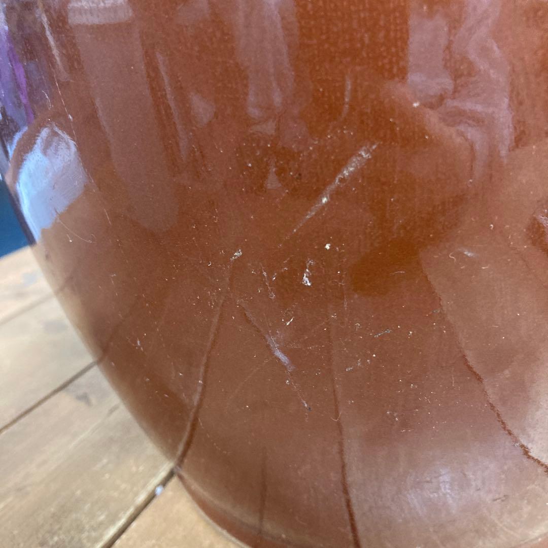 D-5 【大容量・大型】飴釉 陶器鉢 水連鉢 メダカ鉢 火鉢 アンティーク