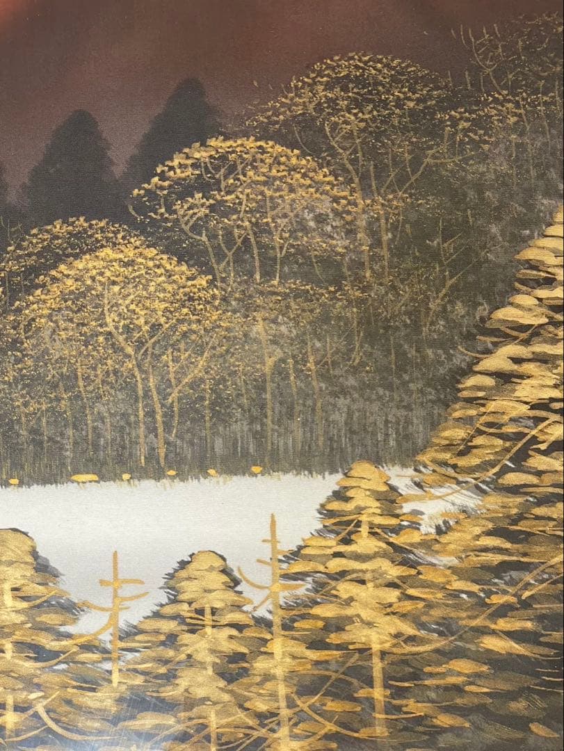 真作保証 絵画 西尾利明作 『赤富士』日展入選作家 日本画 美品 インテリア特大