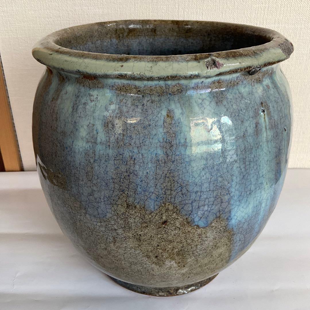 松代焼　緑白釉壺　代官町窯　江戸時代末期頃