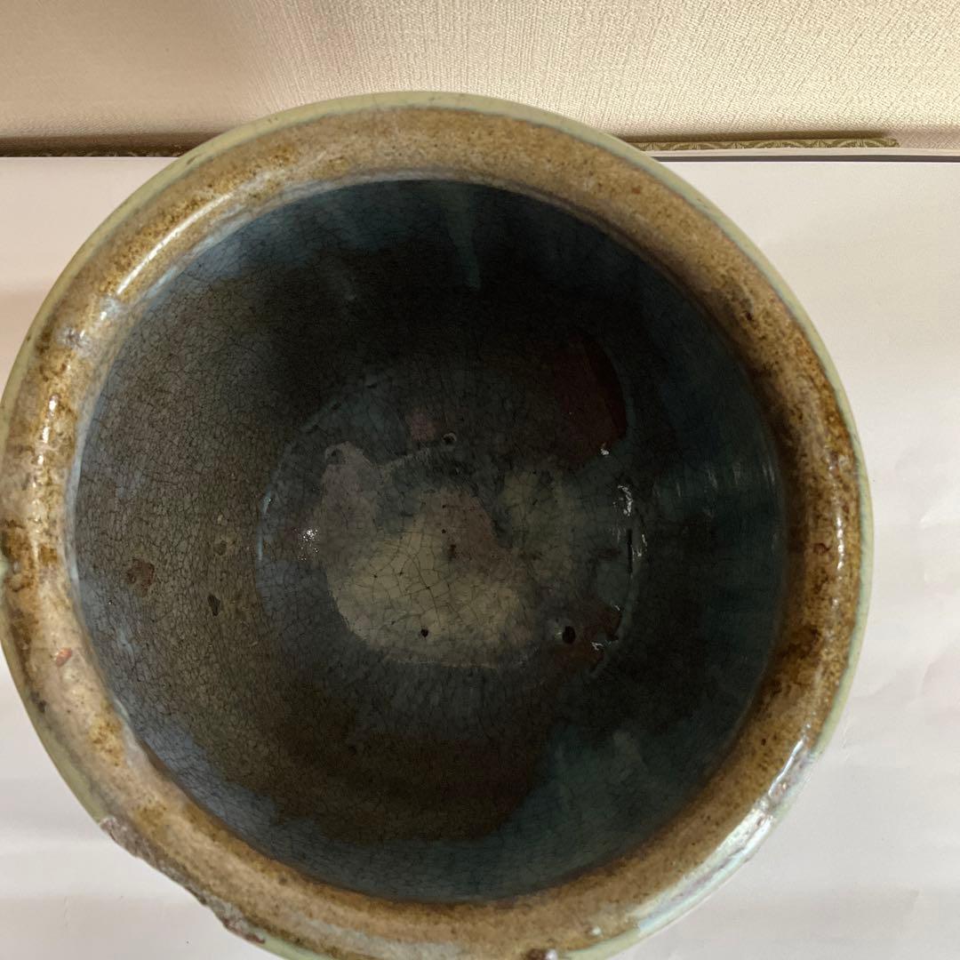 松代焼　緑白釉壺　代官町窯　江戸時代末期頃