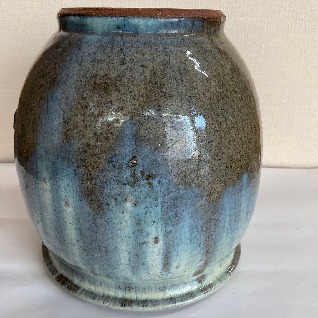 松代焼　緑白釉壺　代官町窯　江戸時代末期頃