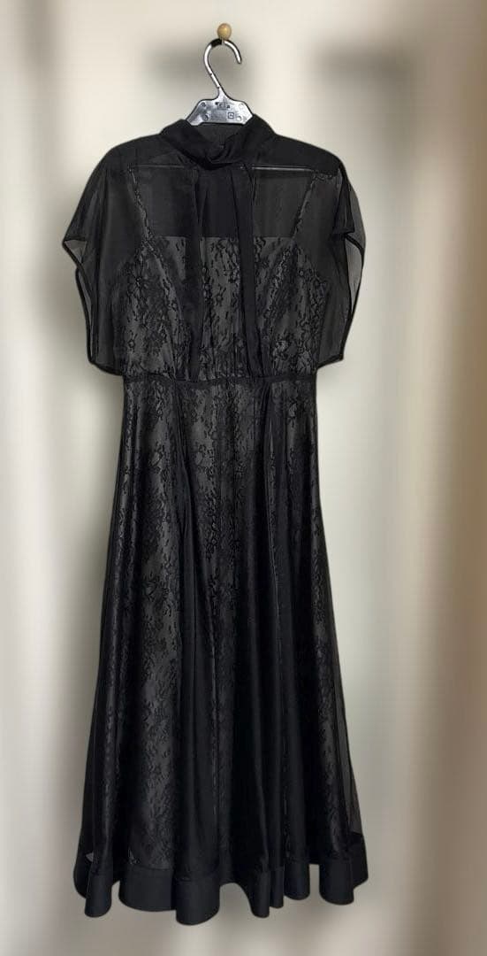 【1回着用】Mystrada プリーツメロードレス 黒 ロング 結婚式 披露宴