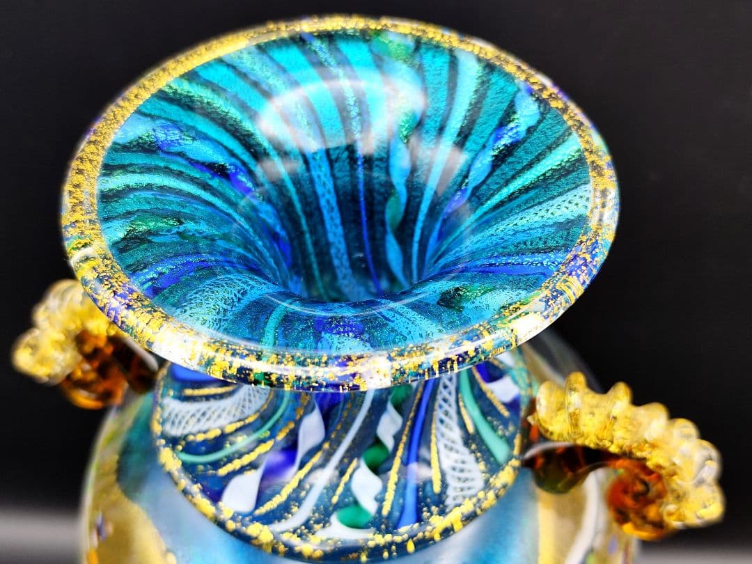 サイン有り☆現代の名工 黒木国昭 作 金彩象嵌「夢光琳」ヴェネチアレース 大花器