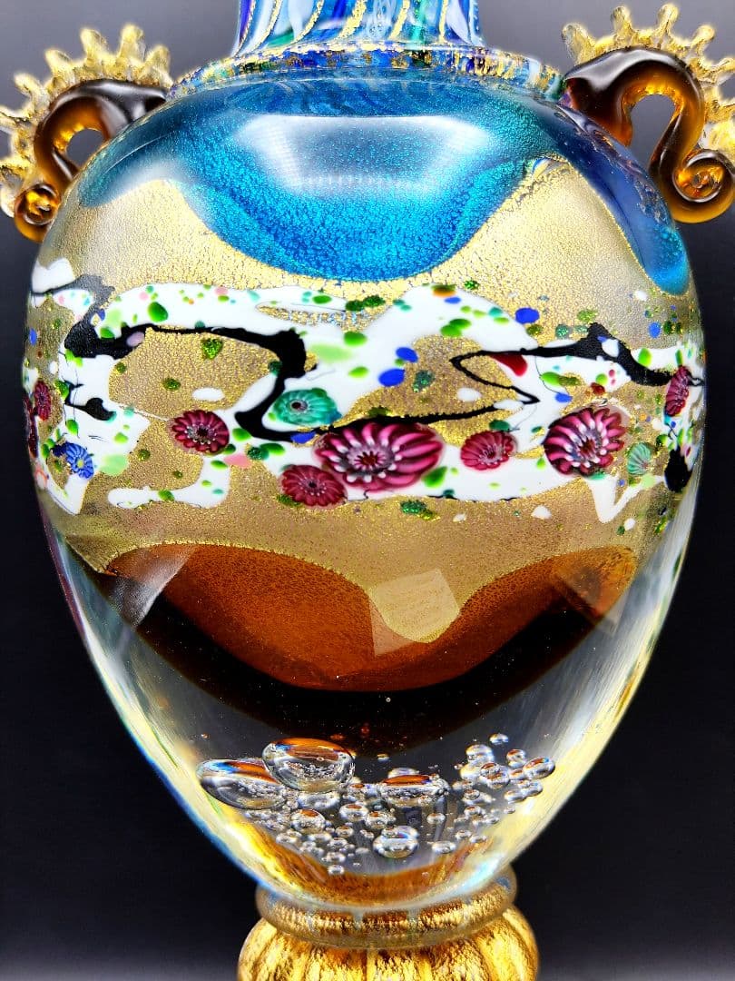 サイン有り☆現代の名工 黒木国昭 作 金彩象嵌「夢光琳」ヴェネチアレース 大花器