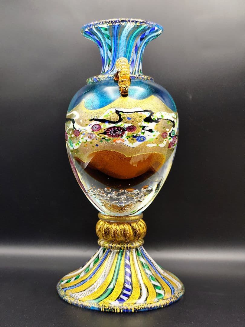 サイン有り☆現代の名工 黒木国昭 作 金彩象嵌「夢光琳」ヴェネチアレース 大花器