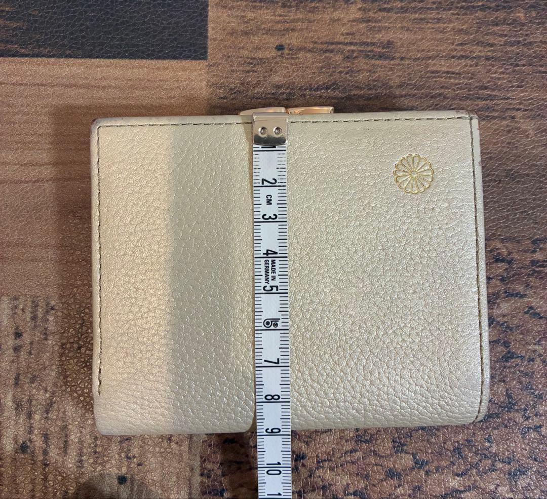 皇居財布　二つ折り財布 がま口 レザー 金色 ゴールド