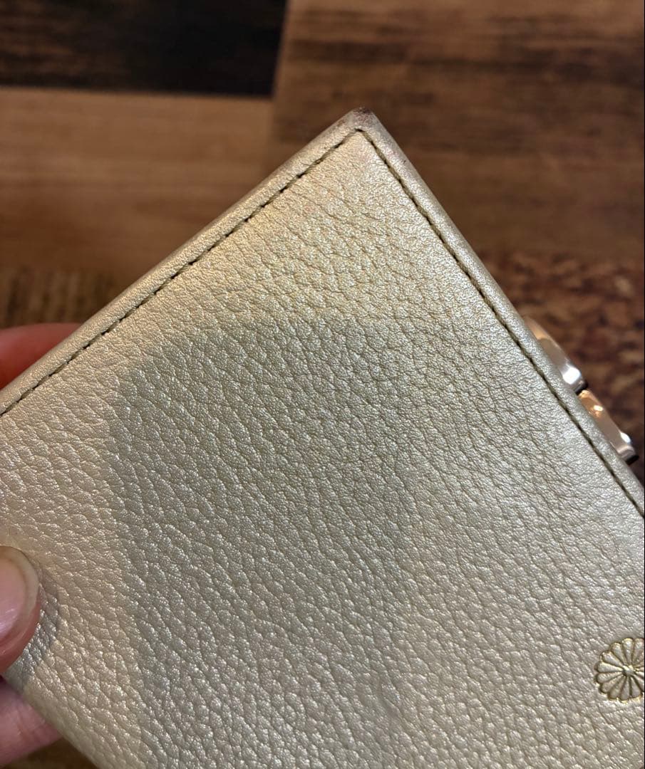 皇居財布　二つ折り財布 がま口 レザー 金色 ゴールド