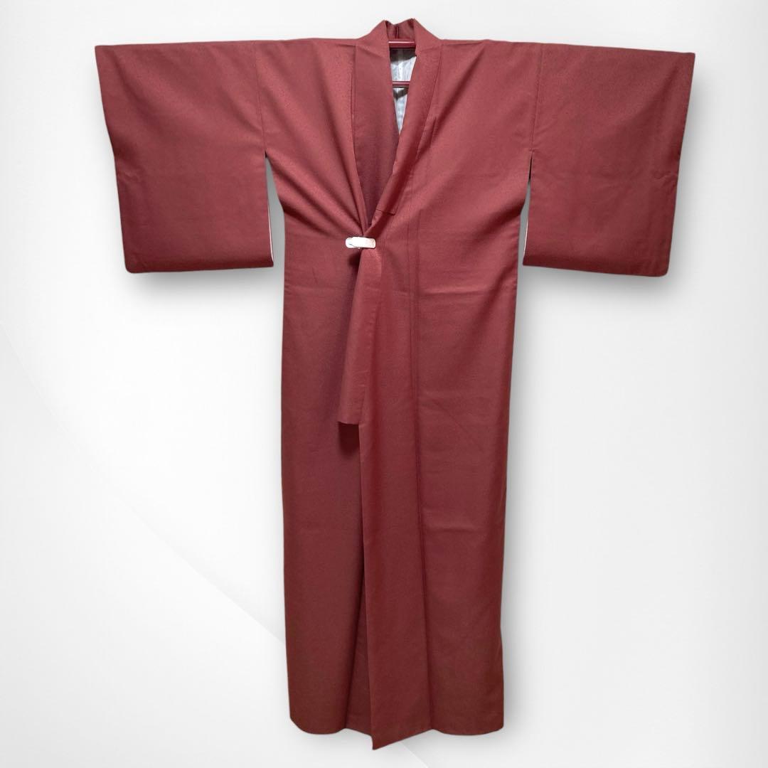 【美品✨】東レシルック　さんび　洗える着物　高島屋扱い　色無地　ワインレッドG1