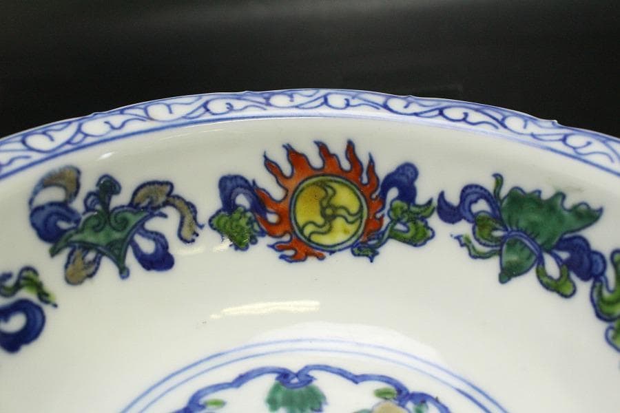 中国美術 色絵 花鳥紋 題詞 瑠璃遊台 碗 雍正年製(LC258)