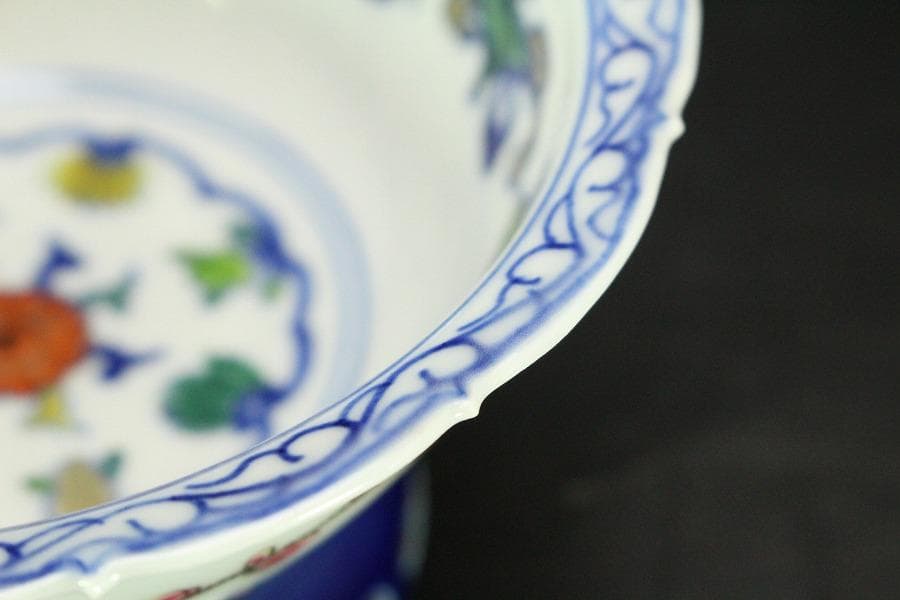 中国美術 色絵 花鳥紋 題詞 瑠璃遊台 碗 雍正年製(LC258)