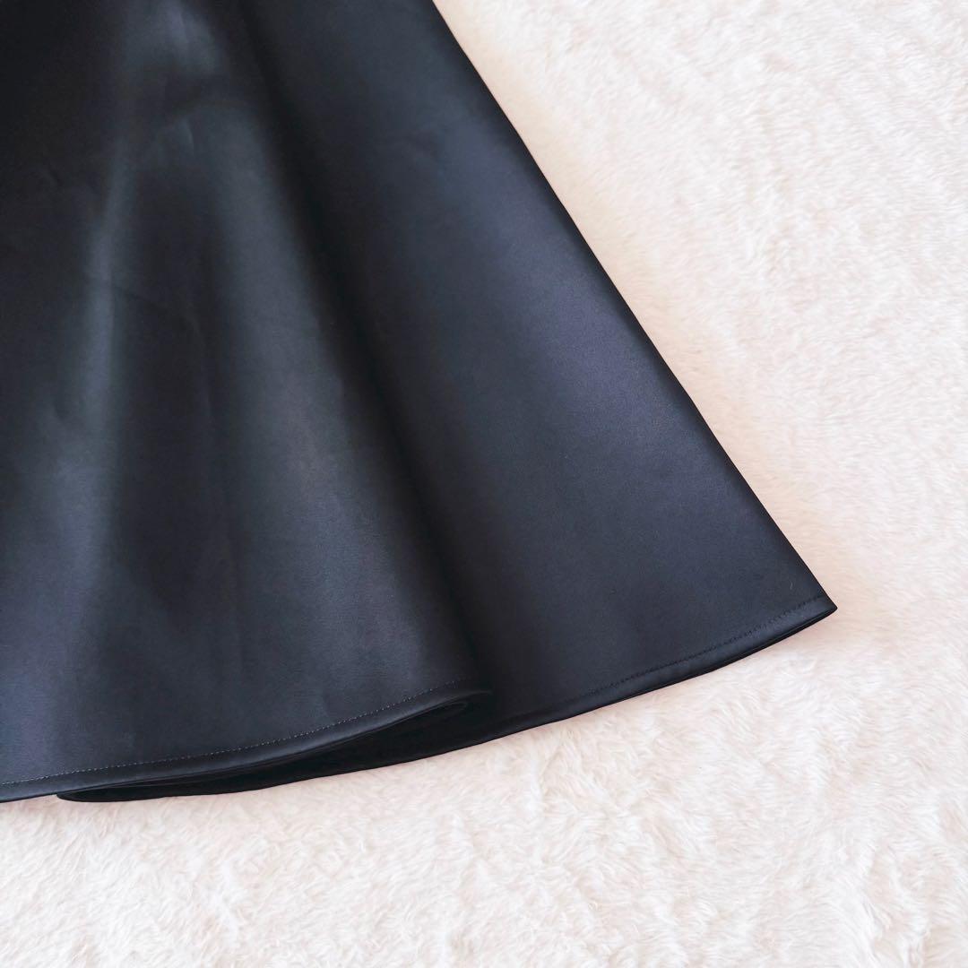 【美品】 ヨーコチャン サーキュラースカート フレア 38 サテン ブラック