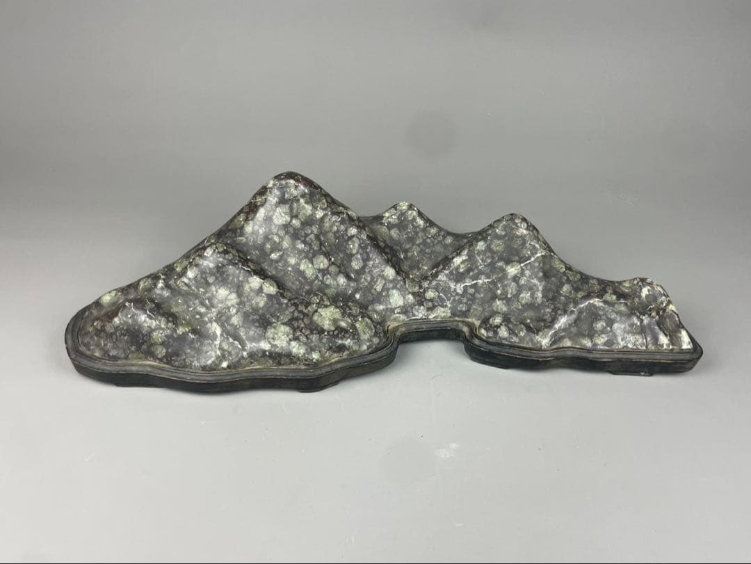 大型 梅花石 鑑賞石 盆石 水石 天然石 ジャスパー 木製台座付 菊花石 鉱石