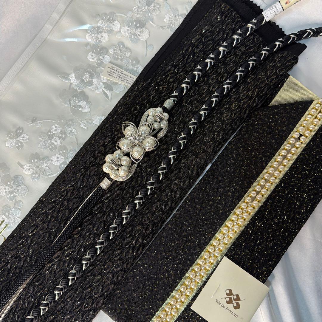 新品　帯締め　帯揚げ　半襟　重ね襟　セット　振袖用　2026年新作モデル　黒