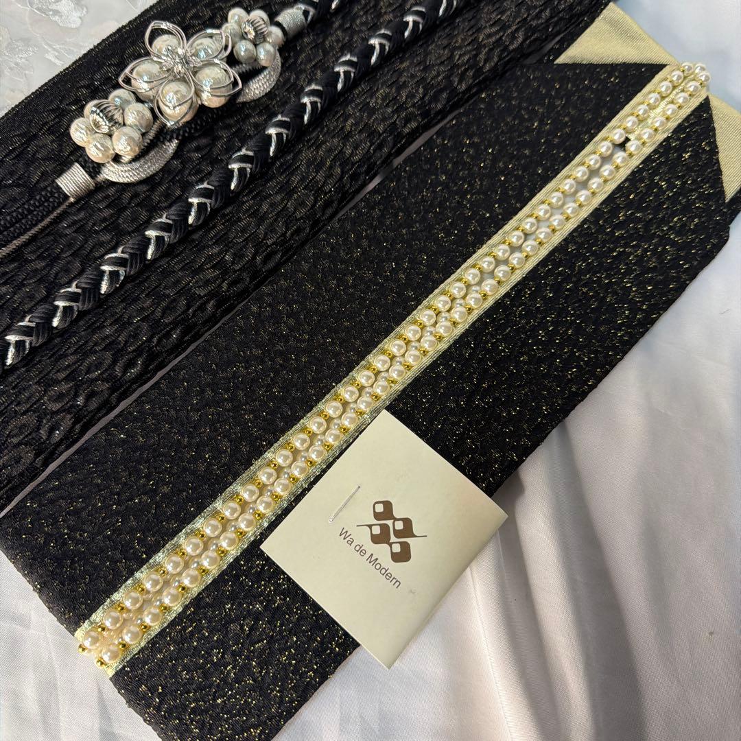 新品　帯締め　帯揚げ　半襟　重ね襟　セット　振袖用　2026年新作モデル　黒