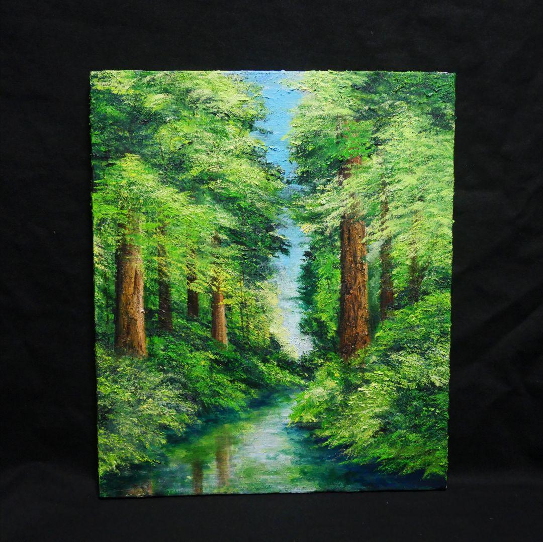 油絵 油彩 油彩画 絵 絵画 【新緑と川】F8号