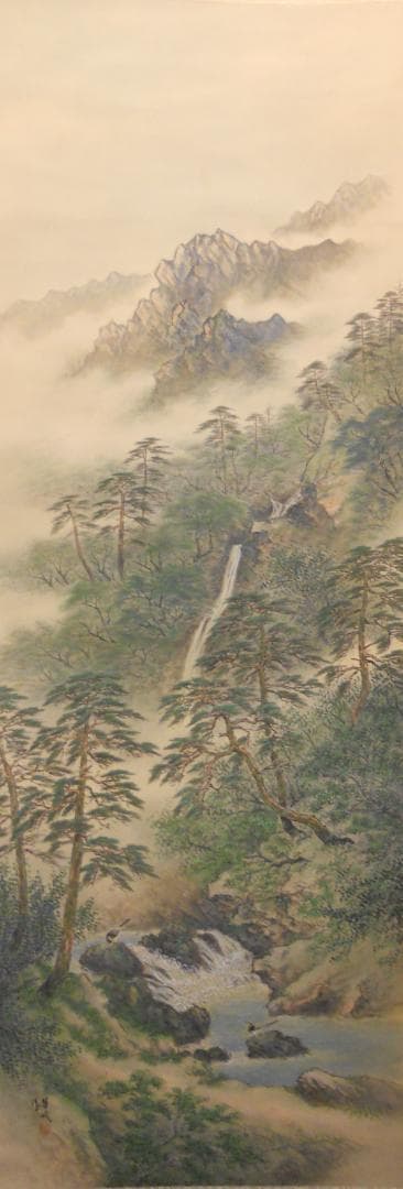 掛け軸 翆城 山水夏画 絹本 希少 軸装 茶道具 掛軸 美品 です。