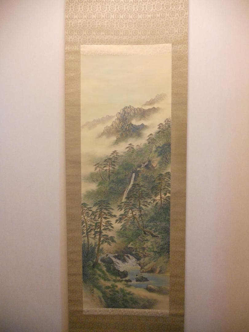 掛け軸 翆城 山水夏画 絹本 希少 軸装 茶道具 掛軸 美品 です。