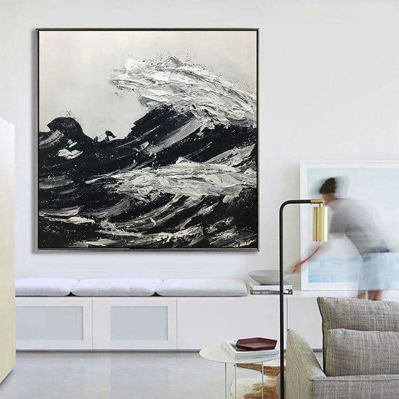 純正な手描きの油絵の抽象画、波風景が大幅に掛けられています。