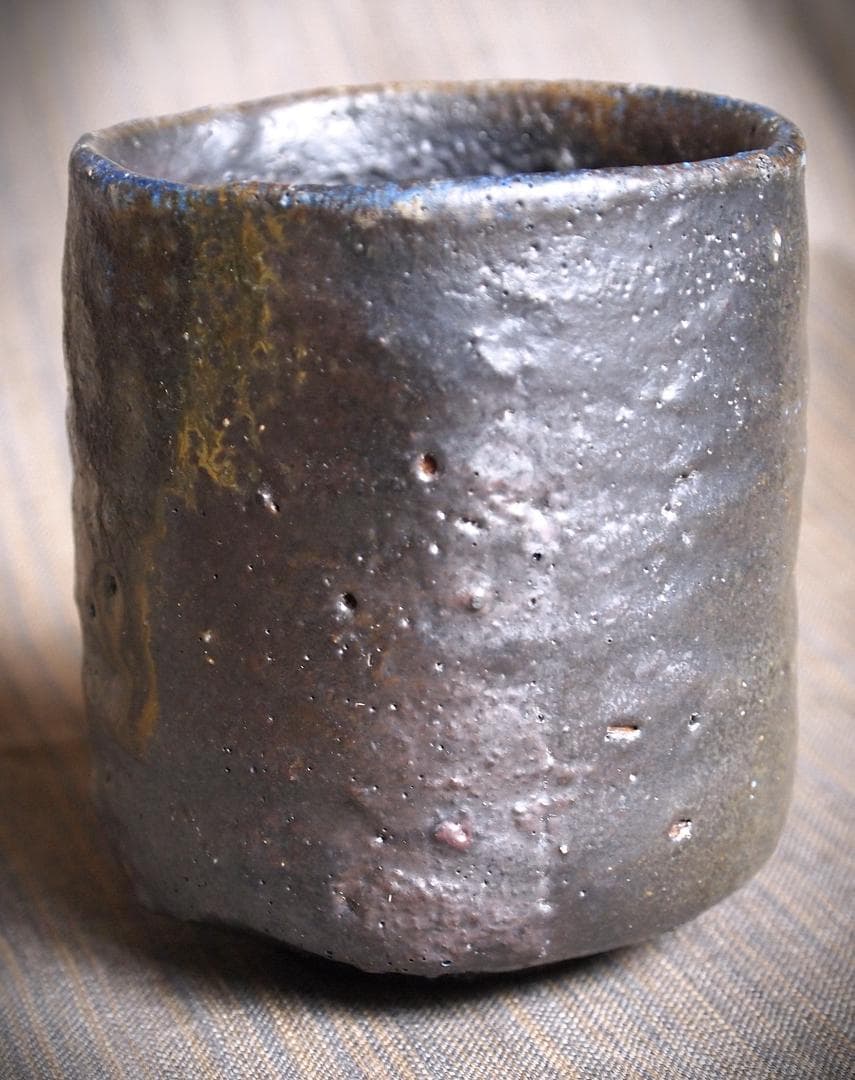 人気作家★森本良信【師：安倍安人】★黒備前【コバルトブルー】湯のみ★合箱