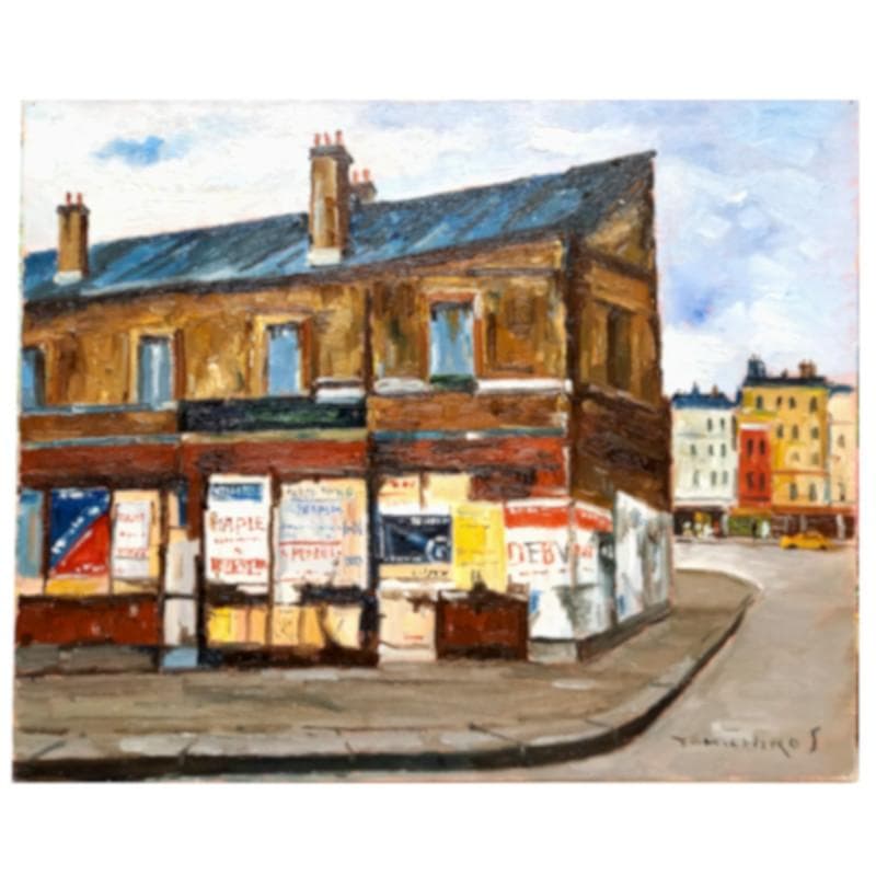 ☆佐伯 与吉郎☆「ポスターのある街角の家」油絵F８号　未使用！