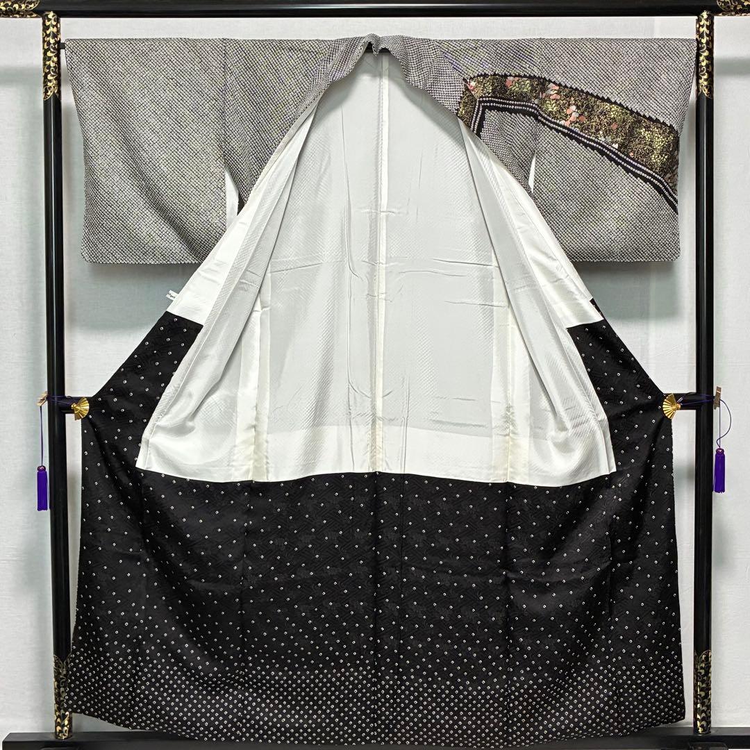 D83訪問着 藤娘きぬたや 総絞り 花刺繍 正絹着物 袷 しつけ糸付未使用極美品