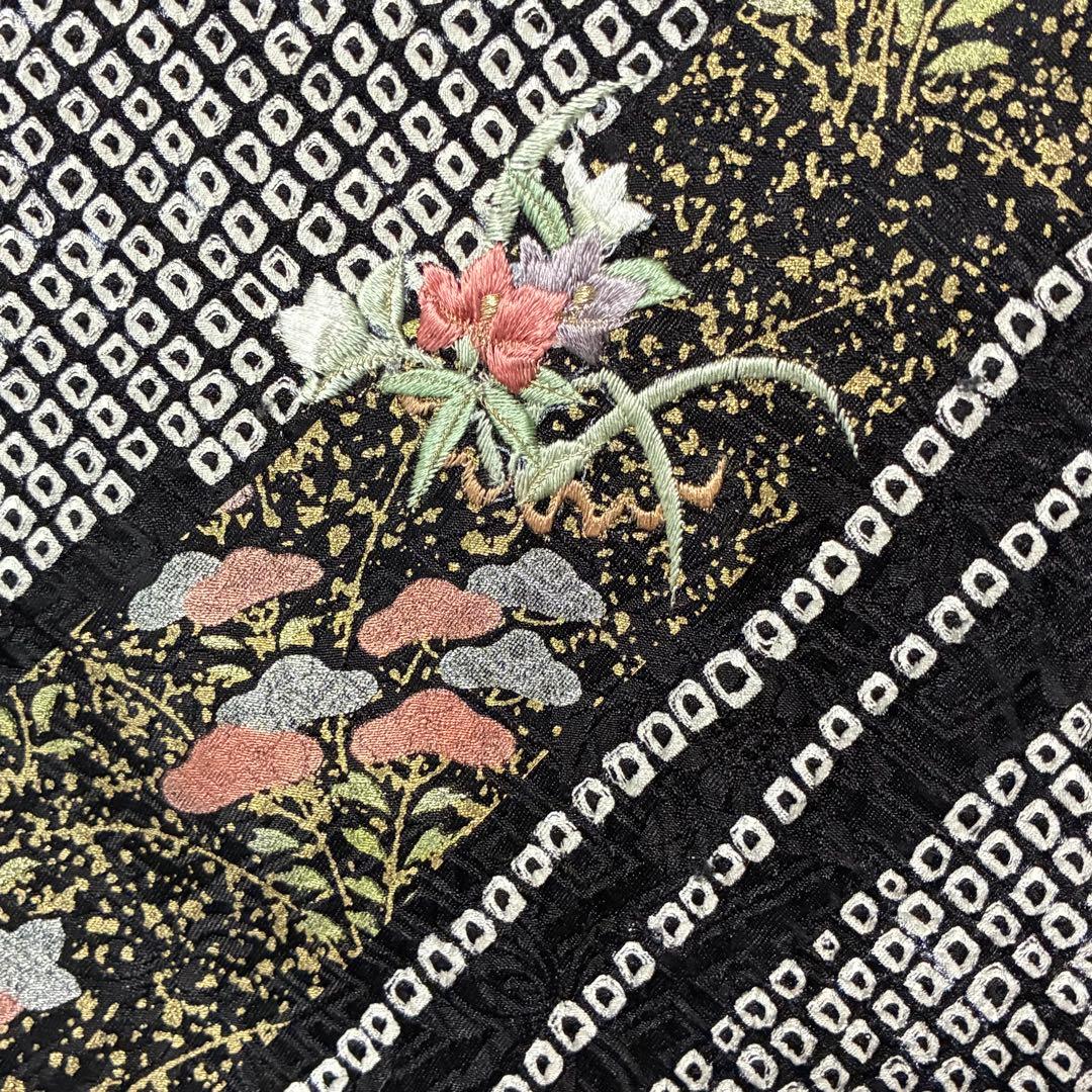 D83訪問着 藤娘きぬたや 総絞り 花刺繍 正絹着物 袷 しつけ糸付未使用極美品