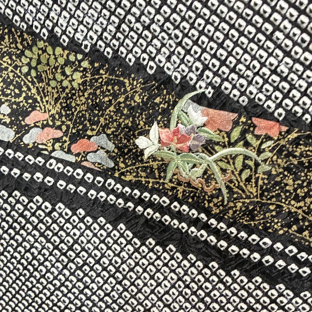 D83訪問着 藤娘きぬたや 総絞り 花刺繍 正絹着物 袷 しつけ糸付未使用極美品