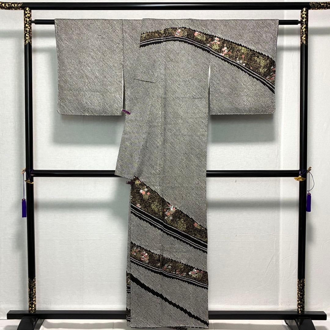 D83訪問着 藤娘きぬたや 総絞り 花刺繍 正絹着物 袷 しつけ糸付未使用極美品