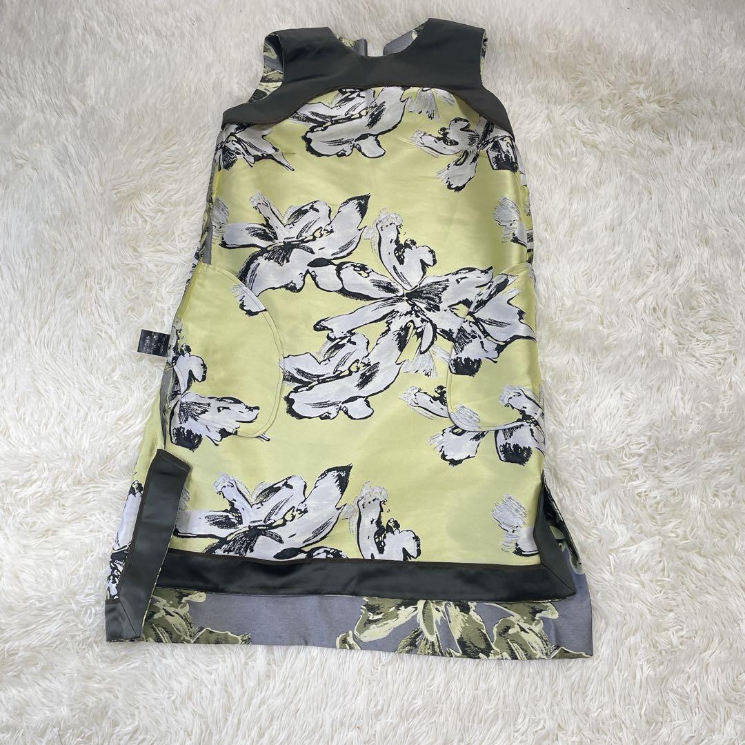 美品日本製 38【ADOREフラワージャガードひざ丈ドレス】ワンピース