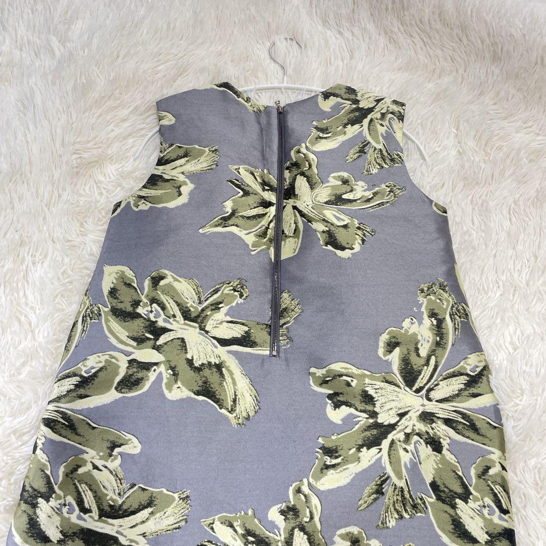 美品日本製 38【ADOREフラワージャガードひざ丈ドレス】ワンピース