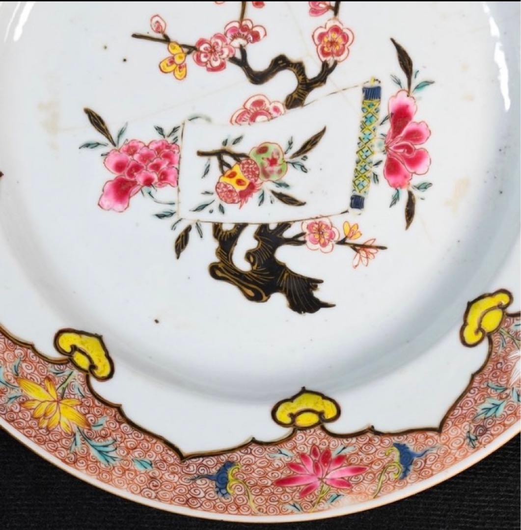 中国古美術品　清の雍正時代　粉彩花文皿　本物保証