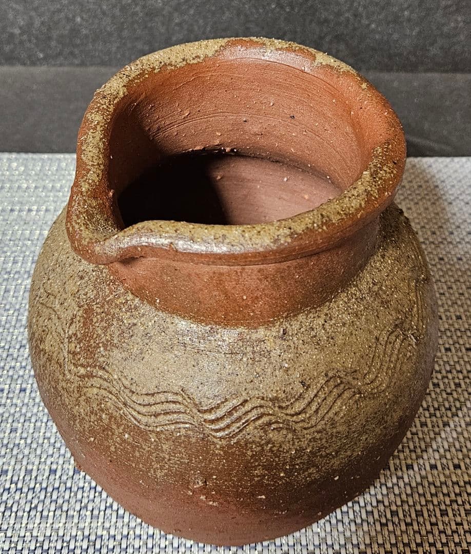 【時代古作品❗】明治時代頃　古備前　波状文様　片口壺　花入れ　花生け　茶道具