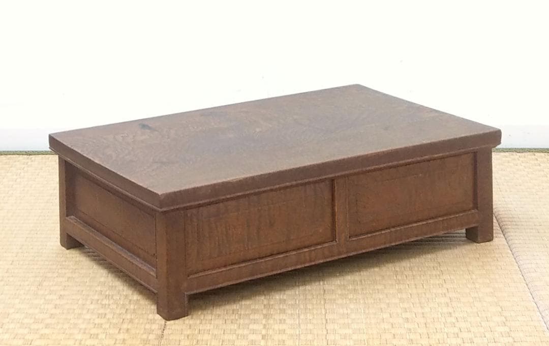 希少 木製 欅 全面縮杢 無垢 隠し引き出し 平卓 長方卓 花台 飾り台 供物台