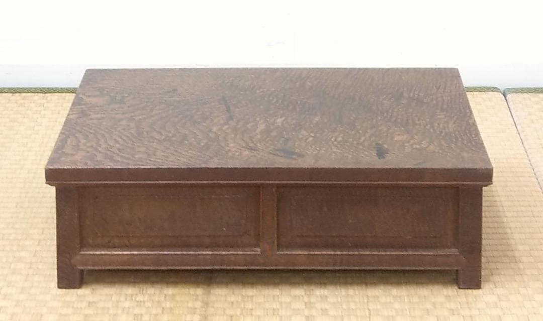 希少 木製 欅 全面縮杢 無垢 隠し引き出し 平卓 長方卓 花台 飾り台 供物台