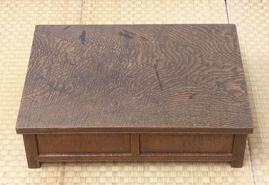 希少 木製 欅 全面縮杢 無垢 隠し引き出し 平卓 長方卓 花台 飾り台 供物台