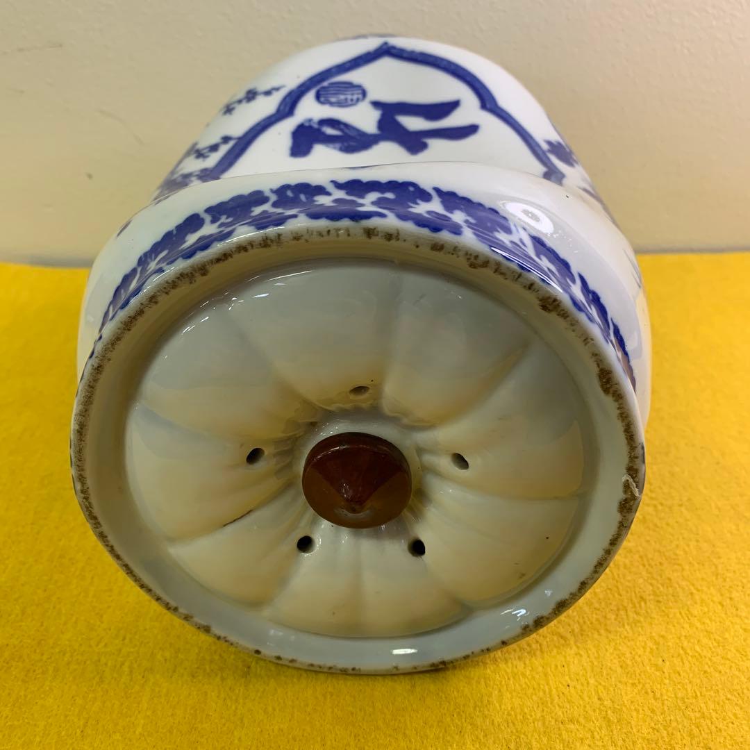 陶器の枕（陶枕）寿福の文字　染付花模様 和風磁器枕　松竹梅染付　アンティーク