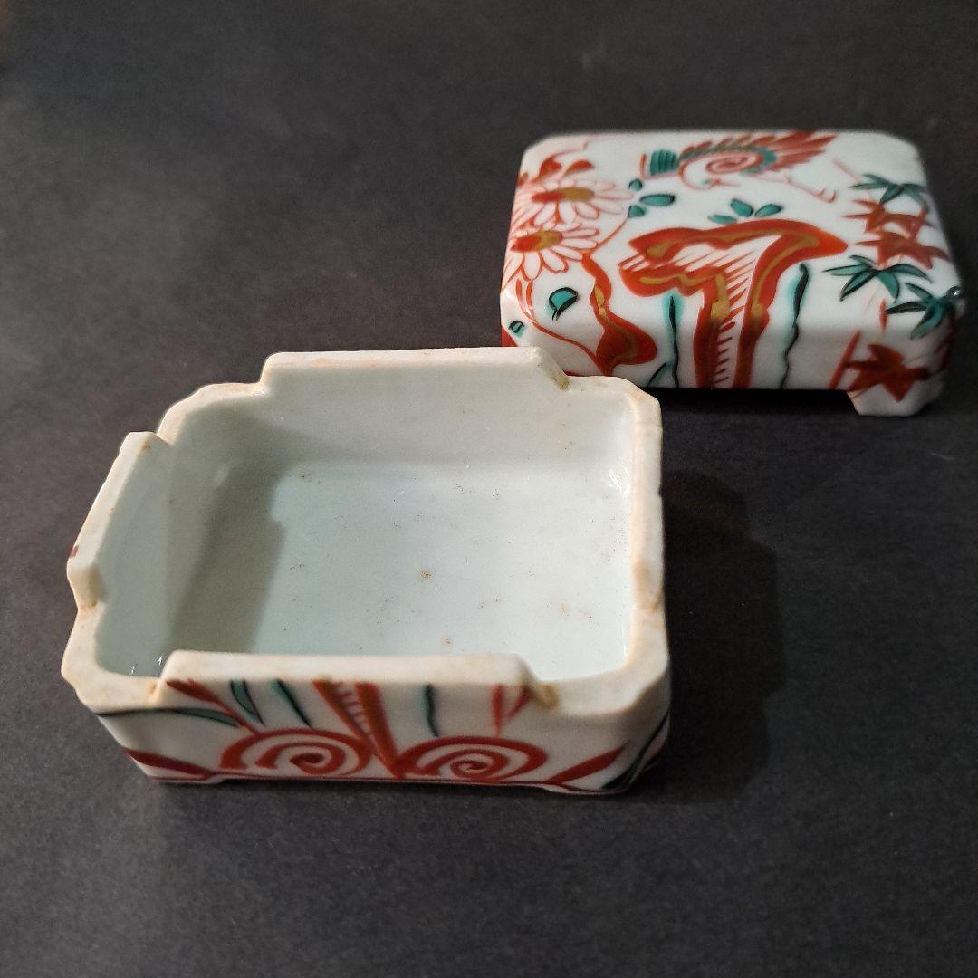 煎茶道具　巾合　極上　四隅角切 平安春峰在銘　金彩赤絵　 鳳凰　霊芝　菊、紅葉図