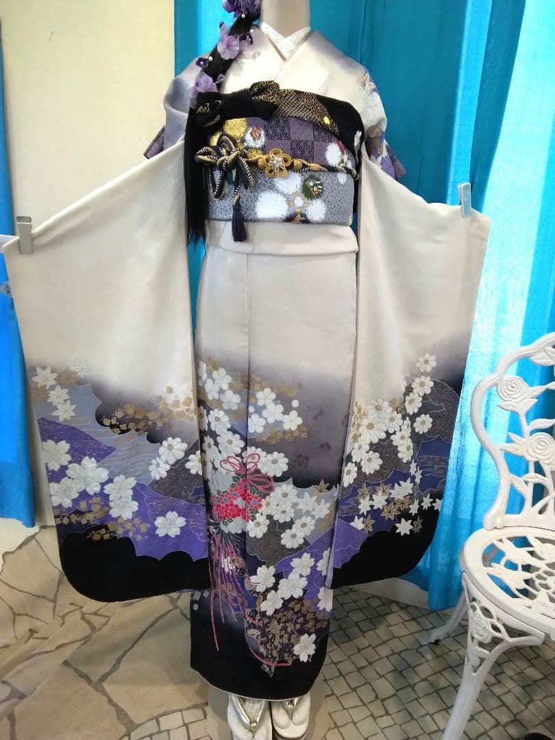 振袖フルセット、正絹振袖成人式、半襟重ね衿帯揚げ帯締め、唐織袋帯襦袢、ガード加工