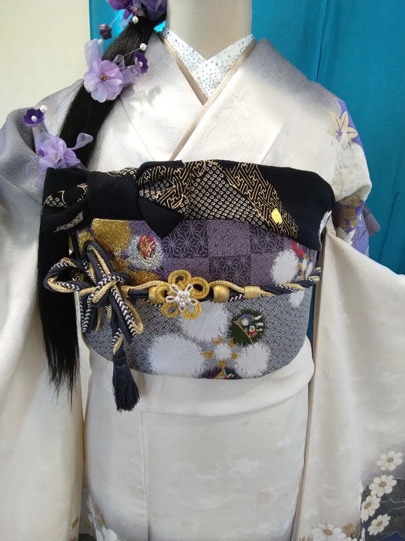 振袖フルセット、正絹振袖成人式、半襟重ね衿帯揚げ帯締め、唐織袋帯襦袢、ガード加工