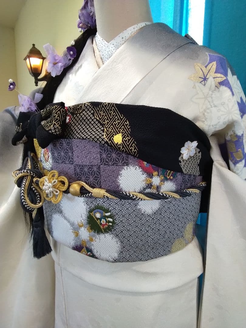 振袖フルセット、正絹振袖成人式、半襟重ね衿帯揚げ帯締め、唐織袋帯襦袢、ガード加工