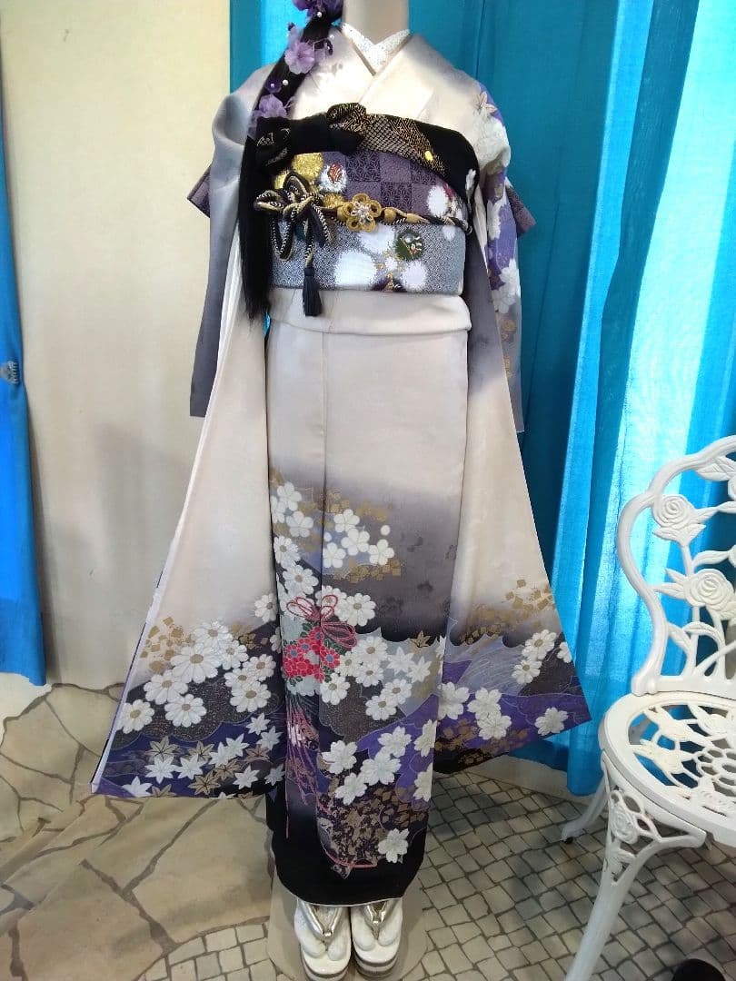 振袖フルセット、正絹振袖成人式、半襟重ね衿帯揚げ帯締め、唐織袋帯襦袢、ガード加工