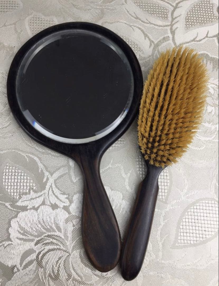 英国アンティーク エドワーディアン時代 エボニー ハンドミラー&ブラシ